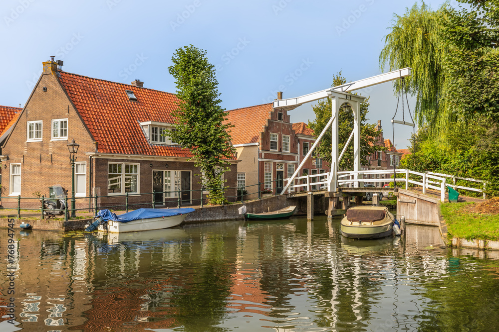 Canal houses and drawbridge in the center of Monnickendam.