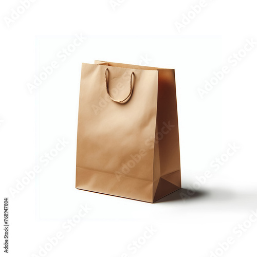 Brown paper shopping bag mockup, isolated on white backtround
