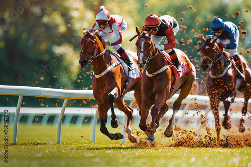 Racehorses sprinting towards victory