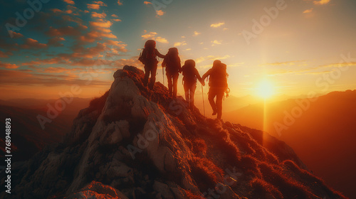 People helping each other reach the mountain top. © Janis Smits