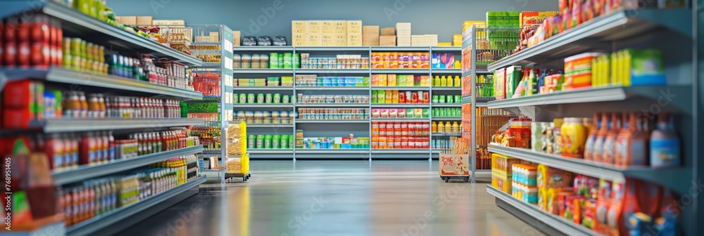 A grocery store with lots of goods on the shelves A grocery store with lots of goods on the shelves