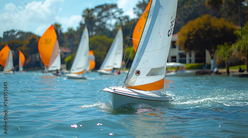 In the heart of a bustling marina, a sailing school teaches novice sailors the art of seamanship, with instructors imparting their knowledge and expertise to eager students aboard