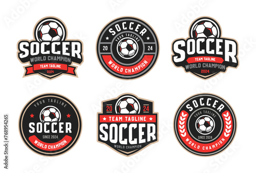 Set of soccer Logo or football club sign Badge. Football logo with shield background vector design. photo