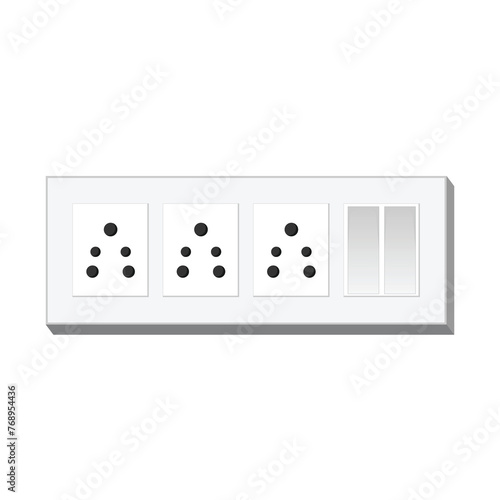 Switchboard with buttons, plug socket in grey and white color with detailed vector illustration