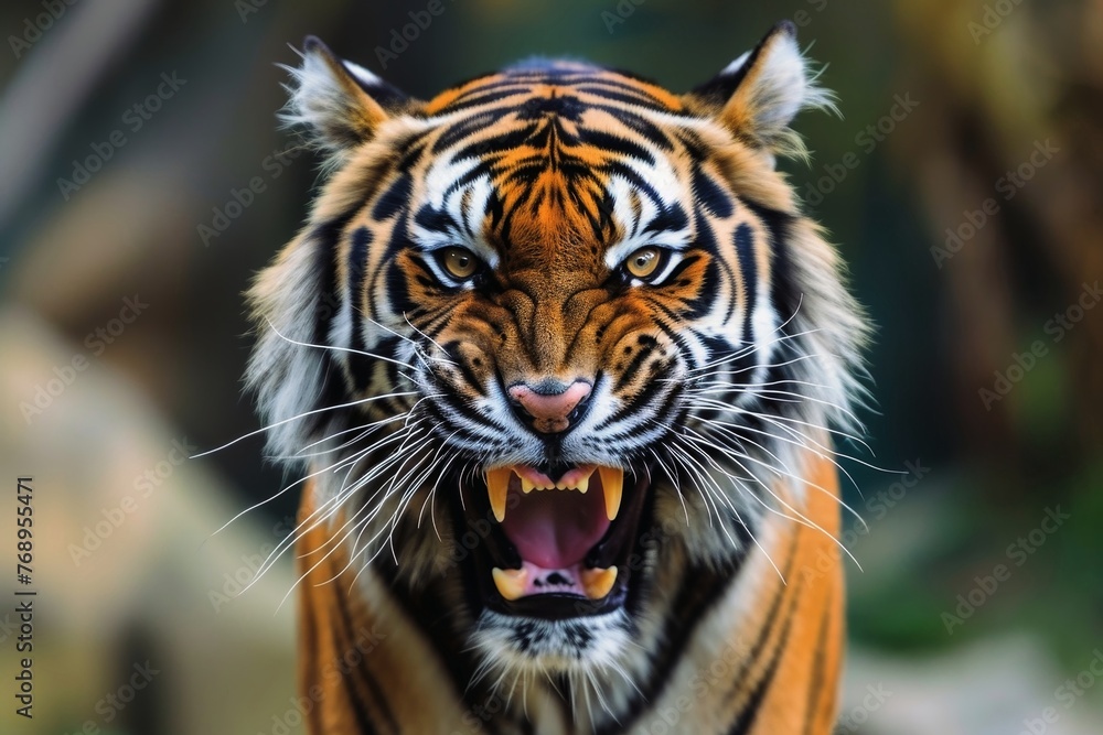 Fototapeta premium Close up of a strong roaring tiger.