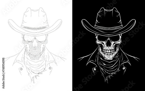A skeleton cowboy  graphic t-shirt design, tattoo design	
