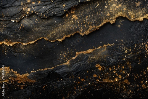 Black and Gold Gradient Texture Background with Copy Space for Text. Abstract Grainy Texture in Golden and Black Hues