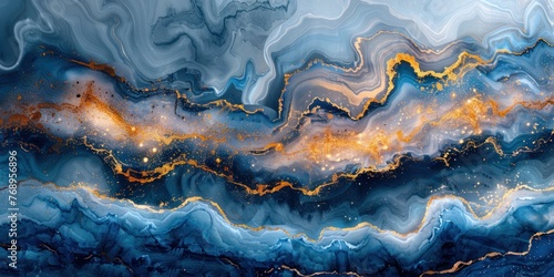 Golden Elegance: Abstract Masterpiece in Blue