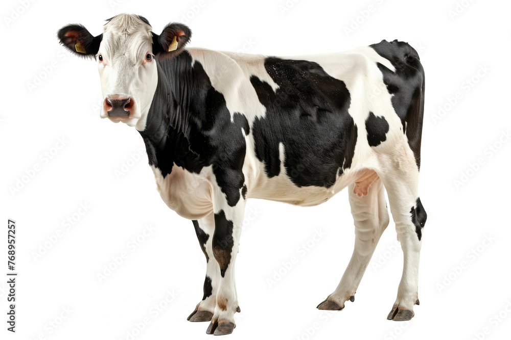Full body of cow with black spots isolated on transparent background