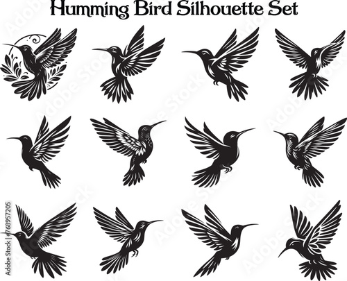 Humming Bird Silhouette Vector Illustration Design Bundle ©  designermdali
