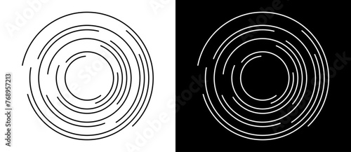 Abstract background with lines in circle. Art design logo or icon. A black figure on a white background and an equally white figure on the black side.
