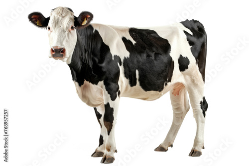 Full body of cow with black spots isolated on transparent background