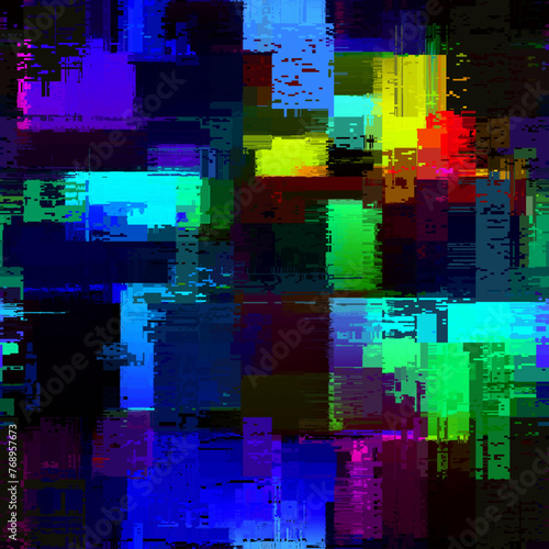 Creative glitch texture. Seamless vector pattern. Grunge glitch dark colours background © kastanka