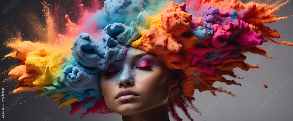 Fototapeta premium An explosion of colored powder from a human head.