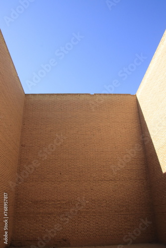 ancient city of Babylon in Iraq , ancient ruins , southern palace , old palace with blue sky 