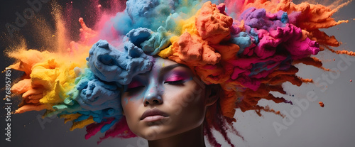 An explosion of colored powder from a human head.