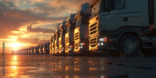 Fleet of Trucks at Sunrise