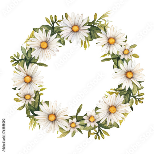 Floral Wreath Watercolor - Daisies and Greenery Illustration © Solstice Studio