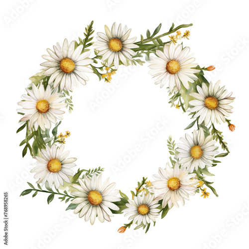 Floral Wreath Watercolor - Daisies and Greenery Illustration