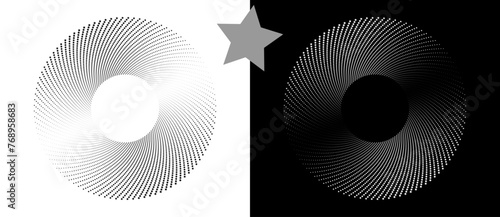 Wallpaper Mural Modern abstract background. Halftone stars in circle form. Round logo. Vector dotted frame. Design element or icon. Black stars on a white background and white stars on the black side. Torontodigital.ca