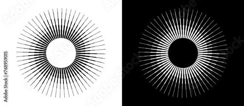 Lines in spiral abstract background. Dynamic transition illusion. Black shape on a white background and the same white shape on the black side. photo