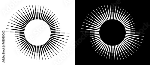 Lines in spiral abstract background. Dynamic transition illusion. Black shape on a white background and the same white shape on the black side.