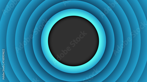 Retro circle wave blue background. Vintage blue cartoon background with a black empty circle in the center photo