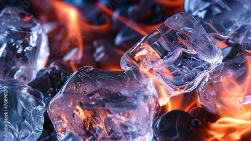 Ice and fire. Bright concept of contrasting opposites photo