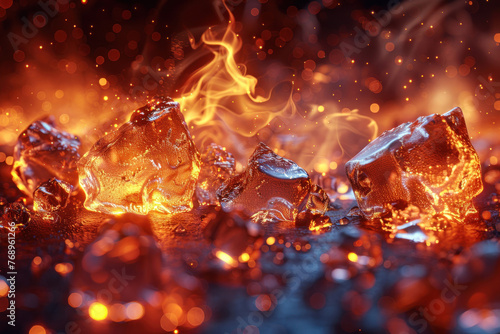 Ice and fire. Bright concept of contrasting opposites photo