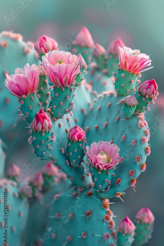 A Mesmerizing Close-Up View of a Bristling Cactus Adorned with Tiny, Vibrant Flowers Signaling the Arrival of Spring
