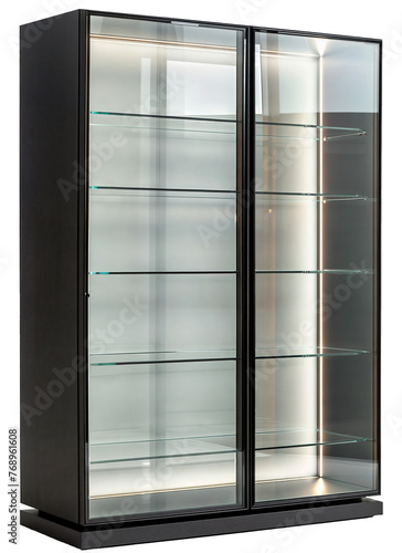 Modern glass cupboard with LEDs isolated on a transparent background