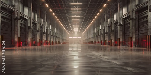 Futuristic automated storage facility with a striking vanishing point
