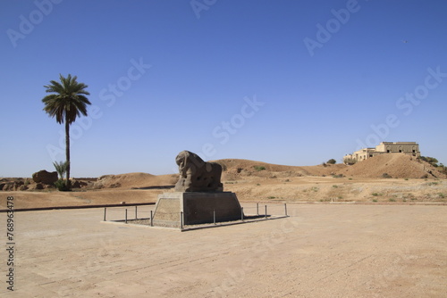 Lion of Babylon in Iraq 2600 years ago with blue sky