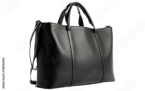 Elegant Black Leather Tote Bag, The Black Leather Medium Tote Bag,PNG Image, isolated on Transparent background.