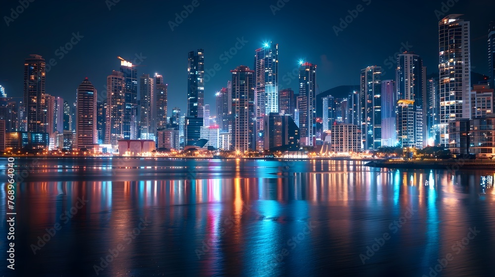 Illuminated Modern Metropolis: A Nighttime Skyline Panorama of Dubai's Futuristic Architecture Illuminated Modern Metropolis: A Nighttime Skyline Panorama of Dubai's Futuristic Architecture
