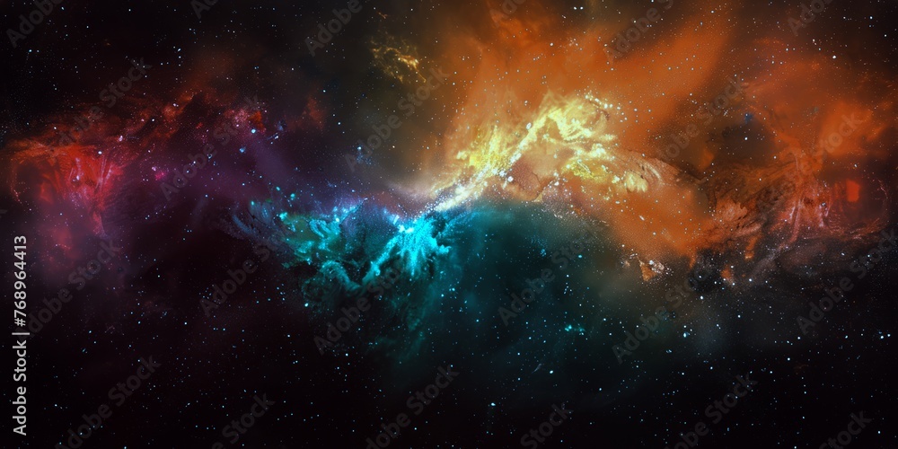 Cosmic brilliance with radiant color spectrum emanating from a galactic core