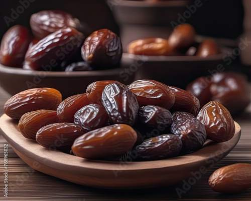 Close up of dates on dark  mood lighting, Suitable for food blogs, nutrition articles, and healthy 