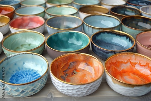 Top view of bowls with handmade ceramic bowls.