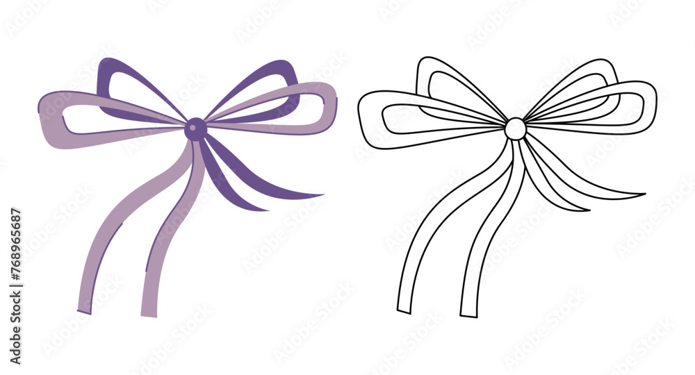 Small doodle set with hair bows. Colored, black and white vector illustration. Small doodle set with hair bows. Colored, black and white vector illustration.