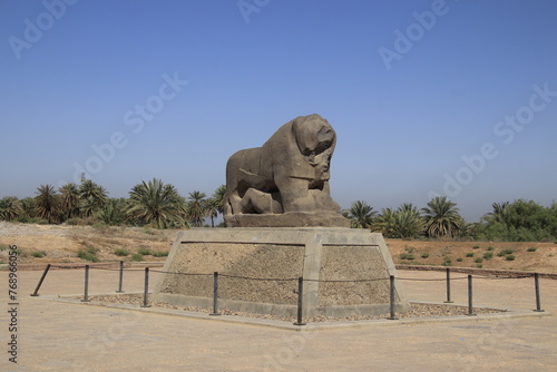 Lion of Babylon in Iraq 2600 years ago with blue sky