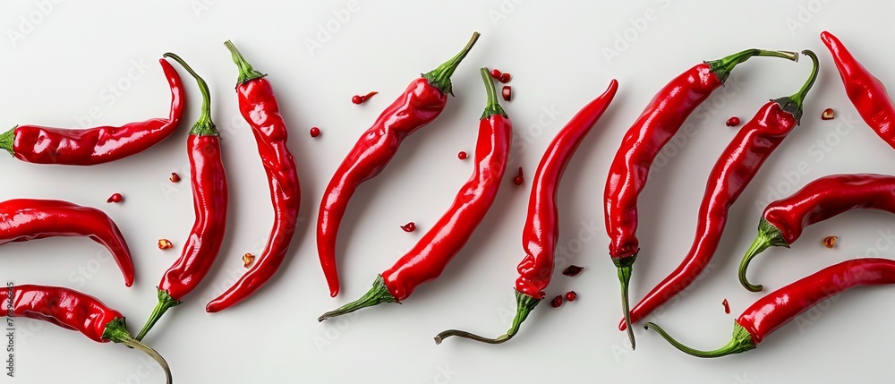 Red peppers on white countertop with green peppers Red peppers on white countertop with green peppers