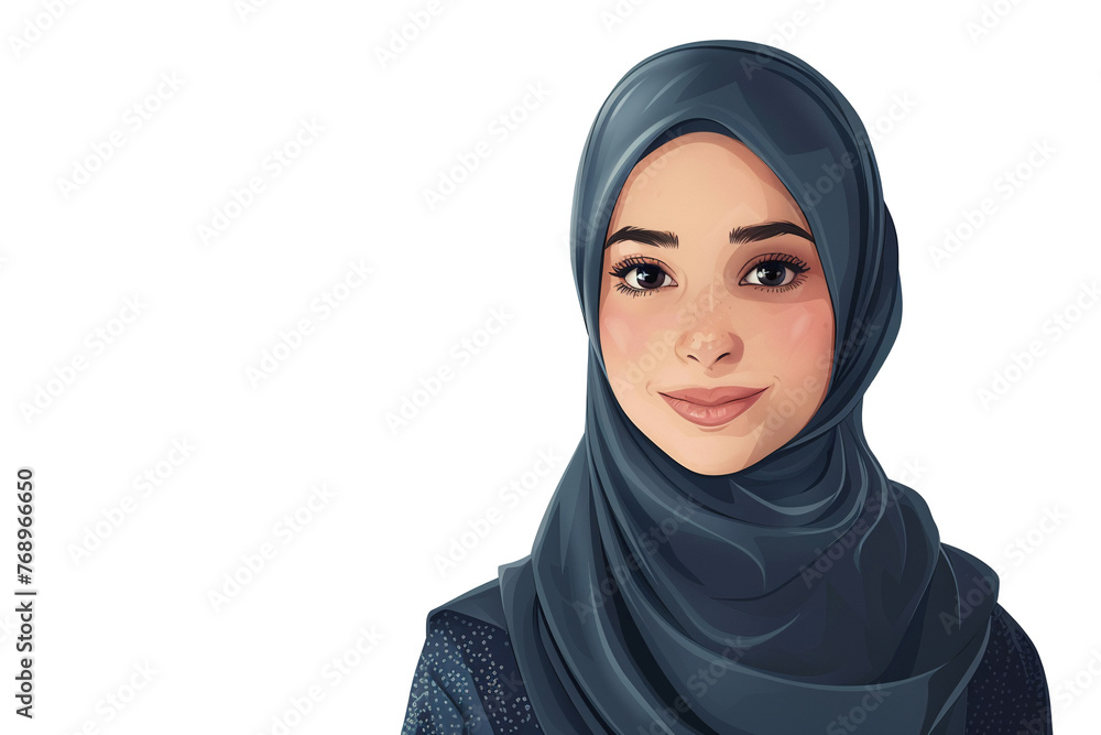 Muslim woman in hjiab standing isolated on a white background, with a ...