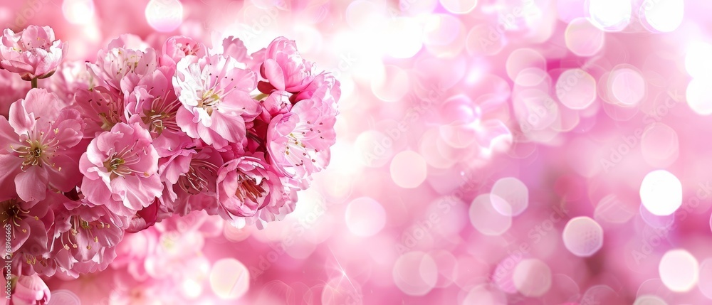 Pink flowers on pink background with bokeh lights in the background Pink flowers on pink background with bokeh lights in the background