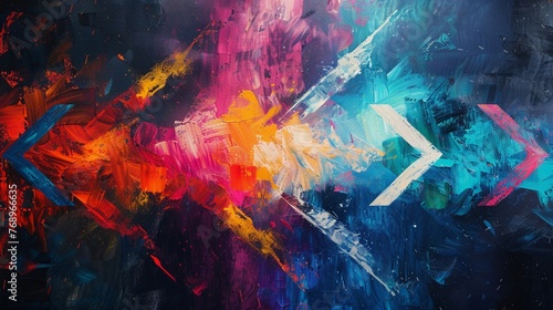 Dynamic abstract painting arrows dictating vibrant flows metaphor for market trends photo