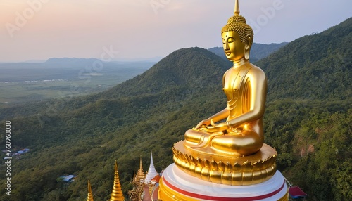 evening, golden buddha statue in Khao Noi temple, Nan Province, Thailand photo