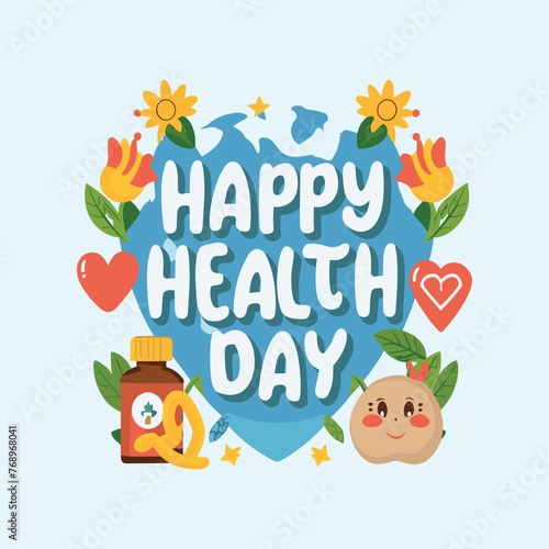 World health day vector design template. Happy health day quotes typography. Health day lettering