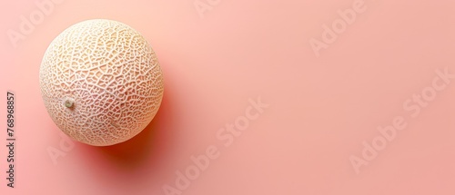   A cantaloupe on a pink background with a shadow on one side