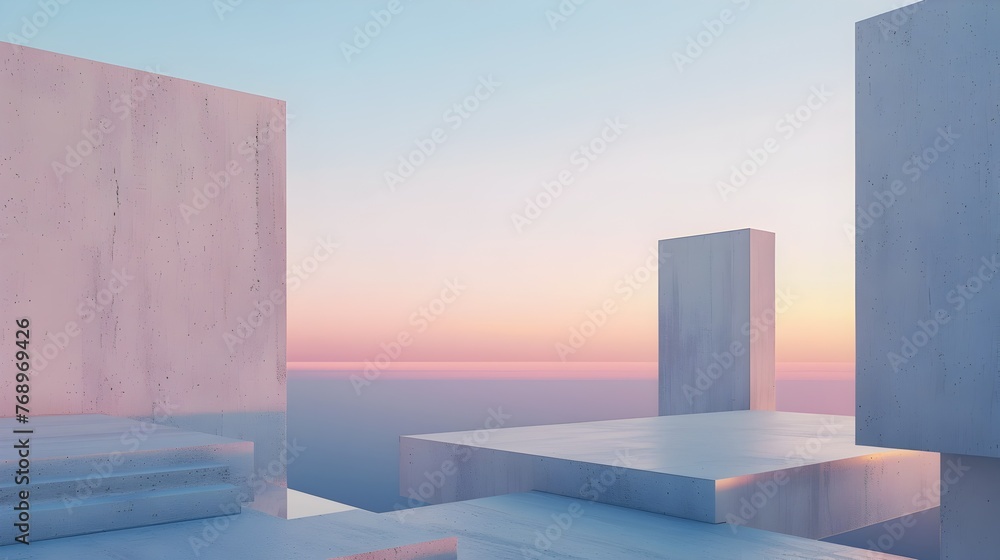 Minimalist Geometric Skyscape with Concrete Platforms: A Vision of Future Simplicity in Architectural Concept Art Minimalist Geometric Skyscape with Concrete Platforms: A Vision of Future Simplicity in Architectural Concept Art