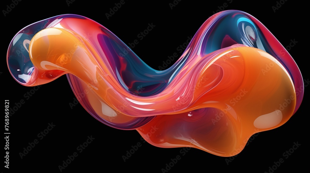 Obraz premium Gradient colorful abstract glossy wave element in dark background