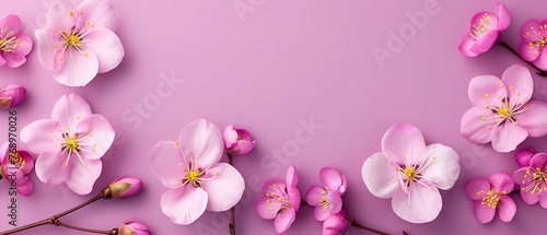   A field of pink flowers adorns a pink backdrop  providing space for text atop the image